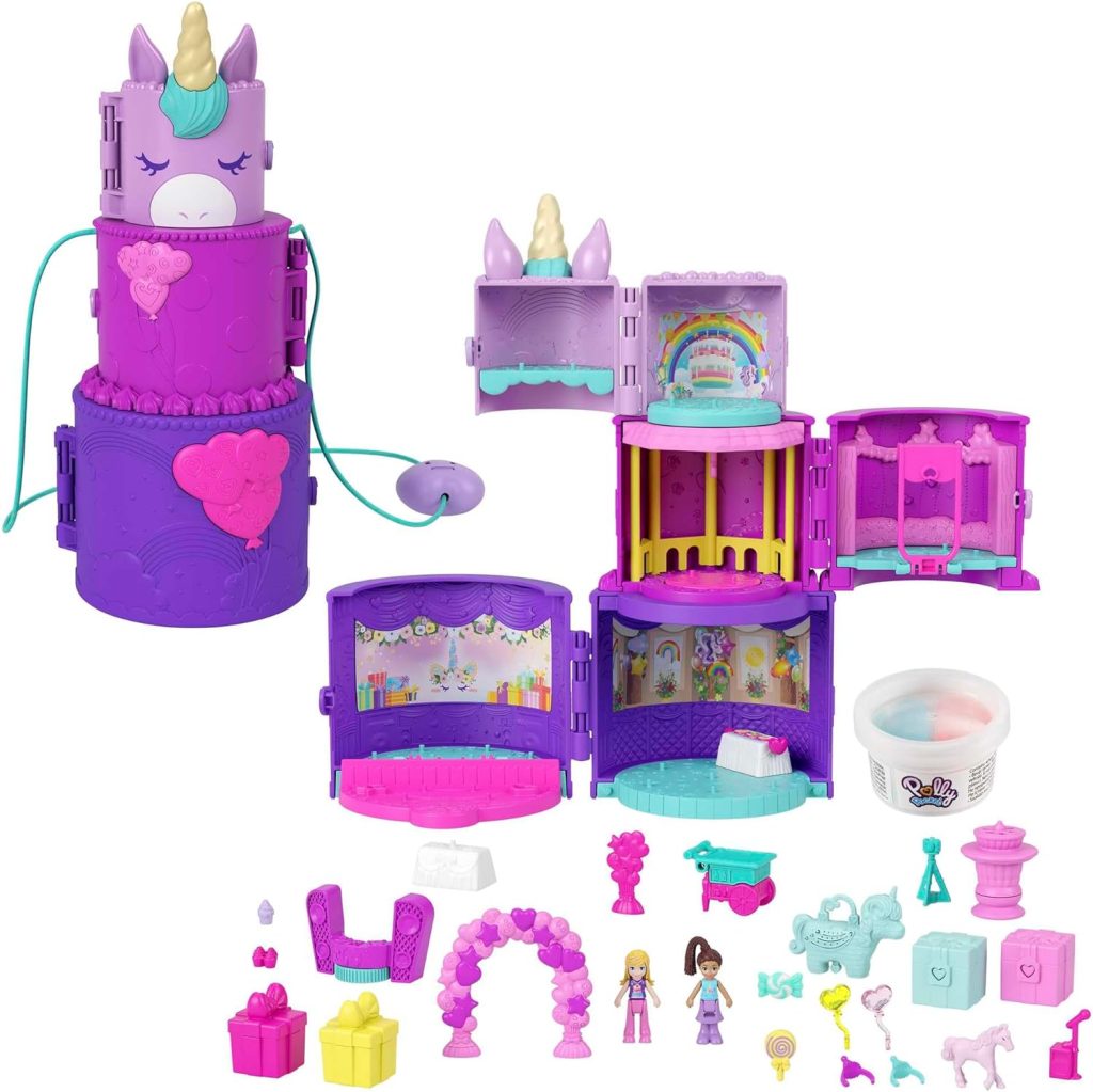 Ce coffret polly pocket représente un gâteau en forme de licorne.