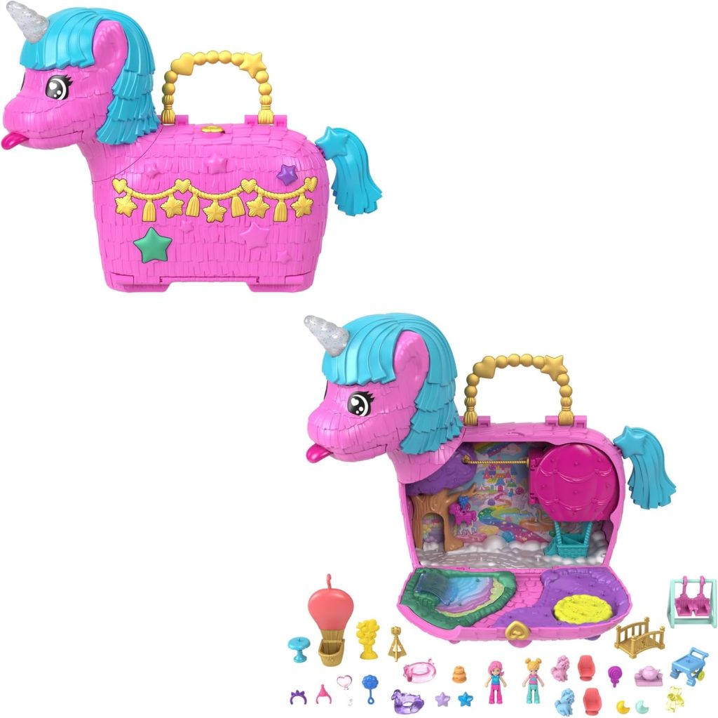 Le coffret Polly Pocket " Les licornes font la fête" dispose d'une poignée pour un transport facile.